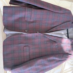 Ralph Lauren Burgundy and Gray Plaid Blazer